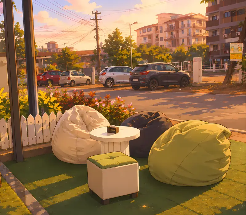 Café Kona sunset bean-bag seating outside